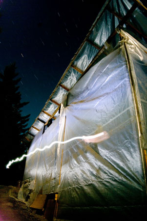 Headlamp tracers outside the greenhouse